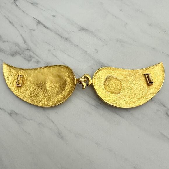 Vintage Gold Tone Two Piece Interlocking Belt Buckle Embossed Medallion Crescent main image 9